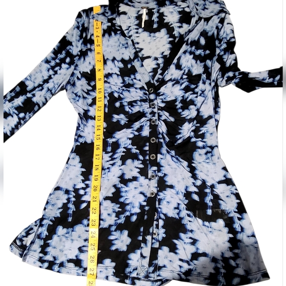 Free People Lucky Shirtee Mesh Ruched Floral Button Up Top Blue Medium - Picture 6 of 7